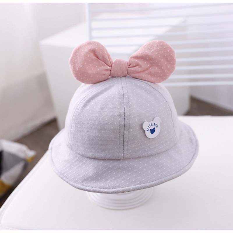 Topi Bucket Anak Bayi Balita Perempuan Dengan Pita Bearyaboo-Abu