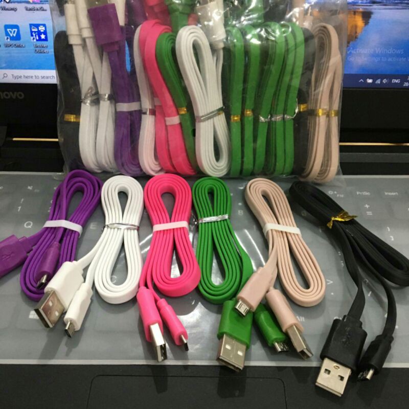 Kabel Data Gepeng Micro Warna-Warni/ Kabel Charger Micro Warna Warni