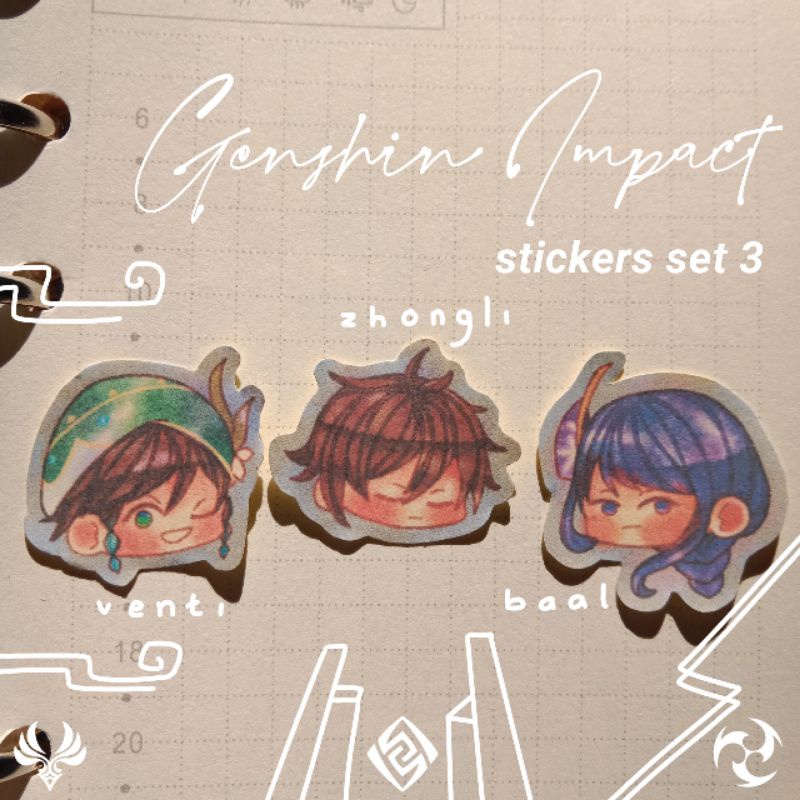 Genshin Impact mini stickers set 3 | venti, zhongli, baal.