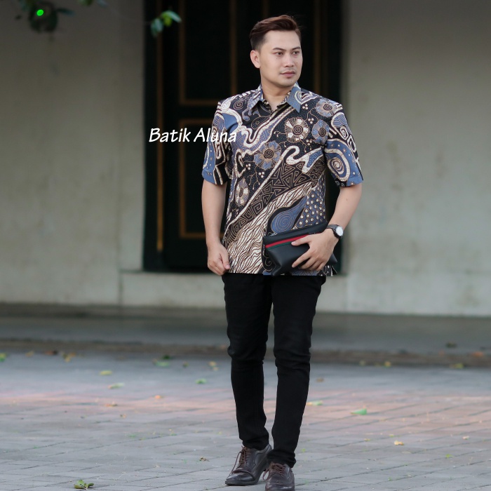 Baju Batik Pria Lengan Pendek Modern Limited Edition Original Kemeja Batik Pria Lengan Pendek Premium Full Furing Terbaru Jumbo FASHION BATIK ALUNA