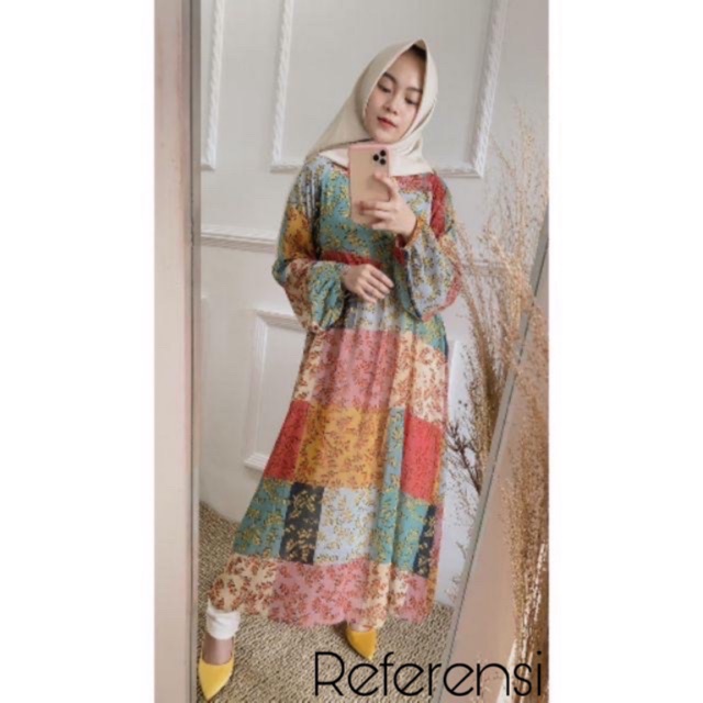 (GRIYA ALISHBA.ID) SALE ZALEA MAXY DRESS / DRESS GAMIS PRINT MOTIF / GAMIS MUSLIMAH SYARIAH