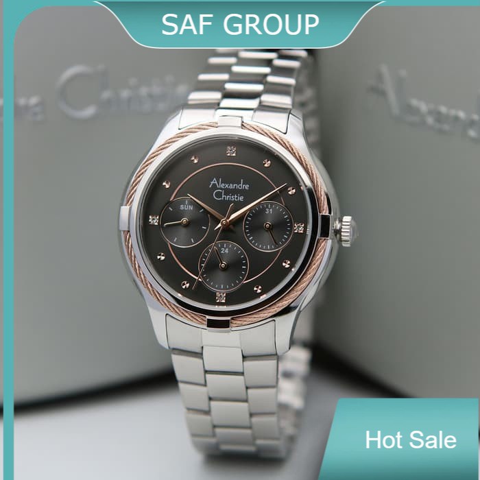 JAM TANGAN WANITA ALEXANDRE CHRISTIE AC 2844 / AC2844 SILVER BLACK ORIGINAL by plp