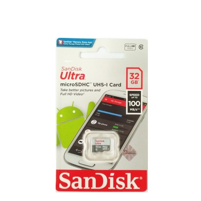 MicroSD Sandisk Ultra 32GB UP TO 100Mb Class 10 Tanpa Adapter