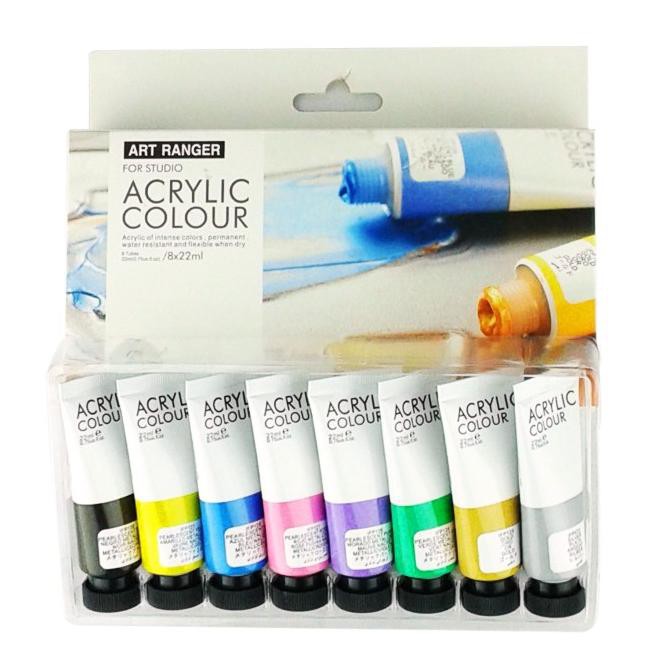 

PERALATAN MELUKIS SET 8 WARNA METALIK ART RANGER ACRYLIC METALLIC PAINT CAT AKRILIK ALAT LUKIS