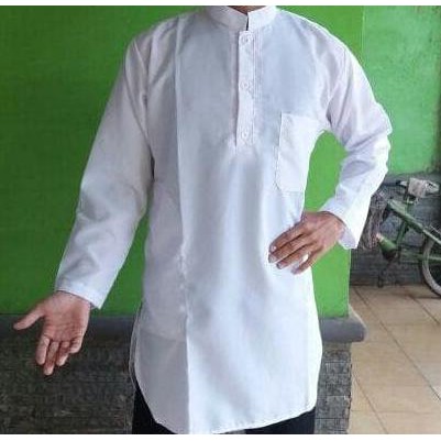 Baju Koko Baju Gamis Pria Putih Polos Hitam Polos - Putih, M