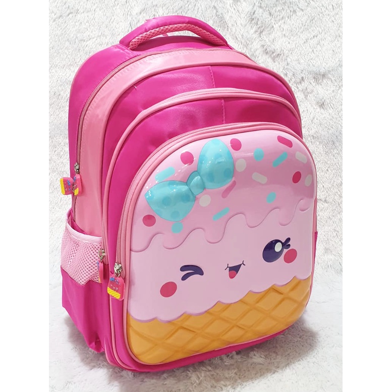 BACKPACK RANSEL 16&quot; TAS ANAK SEKOLAH PEREMPUAN SD GAMBAR KARTUN RABBIT SUGAR DAN KUE ICE CREAM 3RESLETING TIMBUL ( Sugar ES KRIM BOBA CETAR POLKA BOBO 16&quot; )