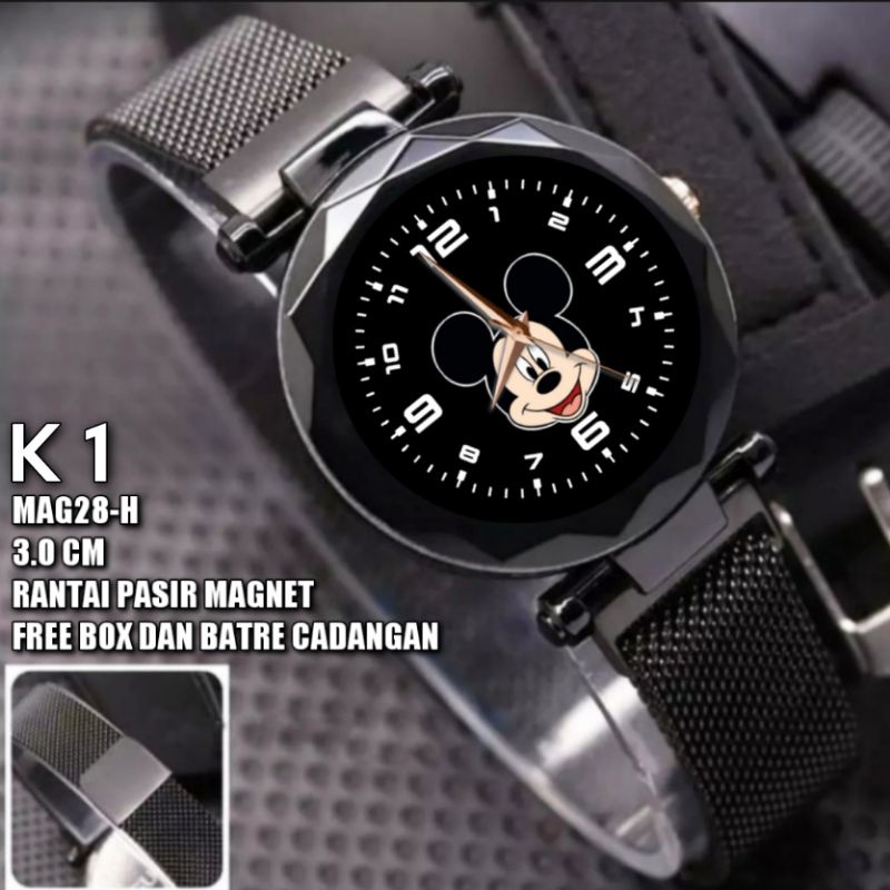 Jam tangan wanita rantai magnet / jam tangan karakter mickey mouse lucu