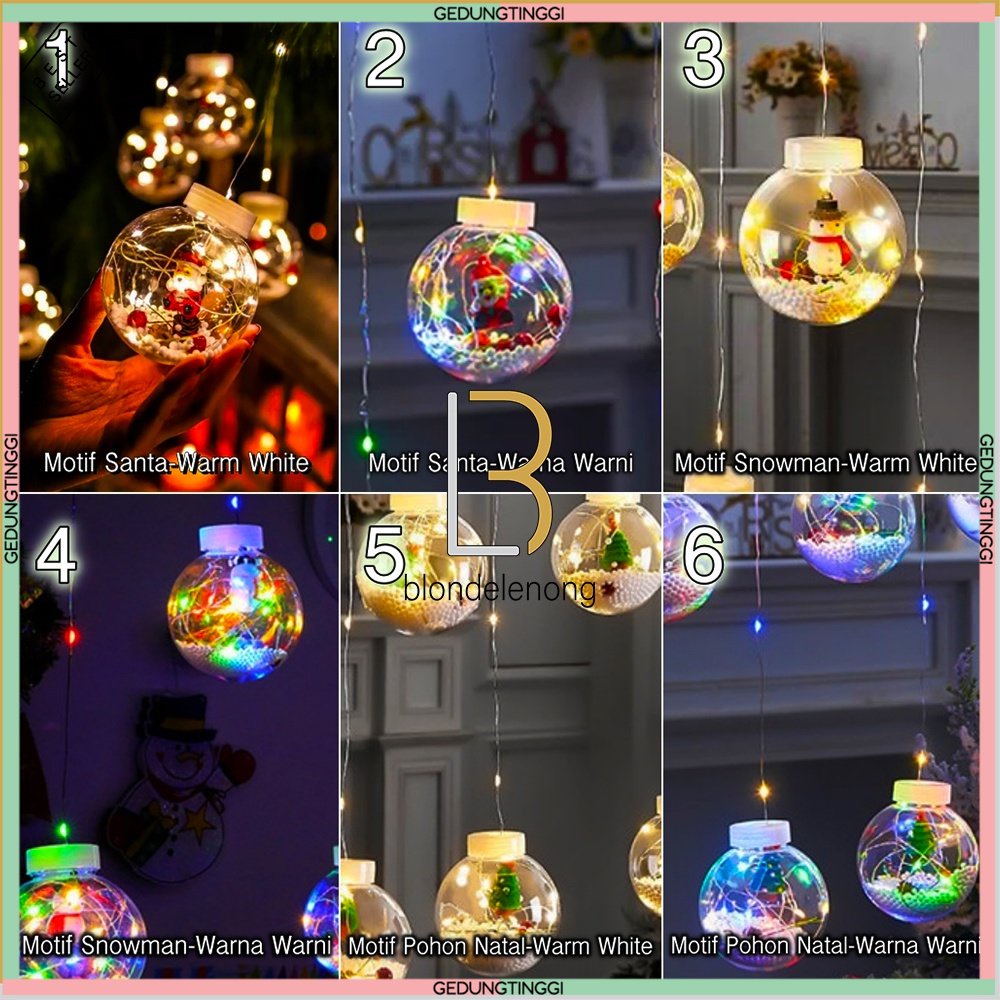 Lampu Tumblr Hias Led Tirai Gantung Dekorasi Santa Claus Snowmen Snowman Pohon Natal Christmas Tree Decoration Tirai Gantung Warna Warni Warm White Kuning Merah Biru Lamp Kabel Transparan Rumah Cafe Taman Kedap Kedip Kelap Kelip Outdoor AntiAir Waterproof