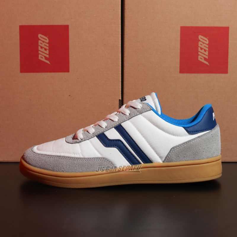 Piero Sepatu Sneakers Derby - White/Navy/Gum