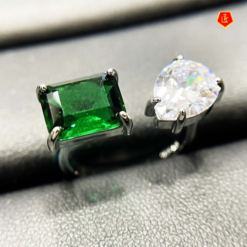 [Ready Stock]Natural Emerald Ring Ins Cold Style Advanced Customization