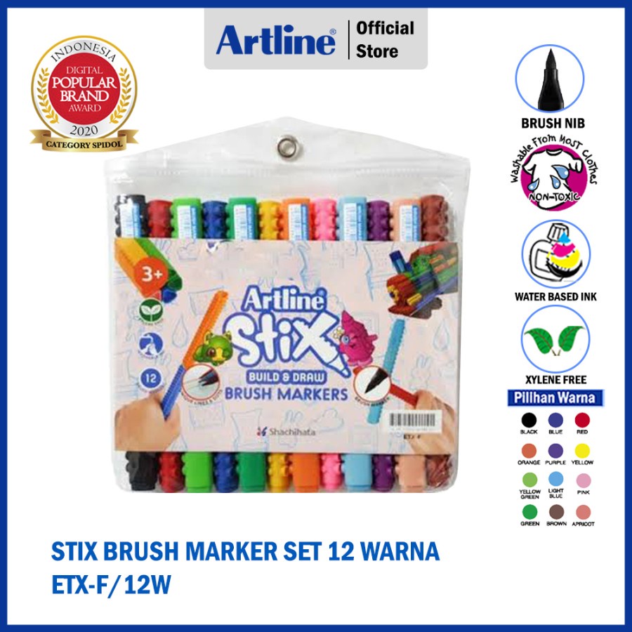 

SPIDOL ARTLINE DRAWING STIX BRUSH MARKER SET 12 WARNA ETX-F/12WK