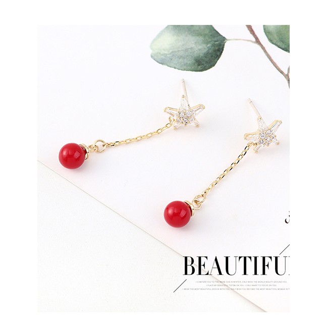 LRC Anting Tusuk Fashion Golden Little Stars Plated Real Gold Ball S925 Silver Pin Earrings Y63065