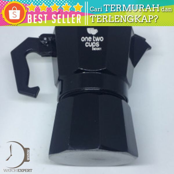 OneTwoCups Espresso Coffee Maker Moka Pot Teko Stovetop Filter 300ml 6 Cups - MX001 - Black