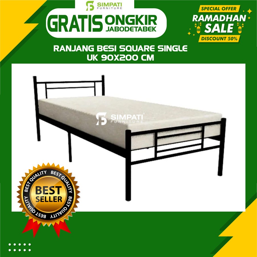 Ranjang Besi Single Square Uk. 90x200 (Plus Kasur)