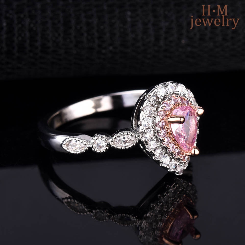 Cincin Sterling Silver 925 Dengan Kristal Warna Pink Untuk Wanita