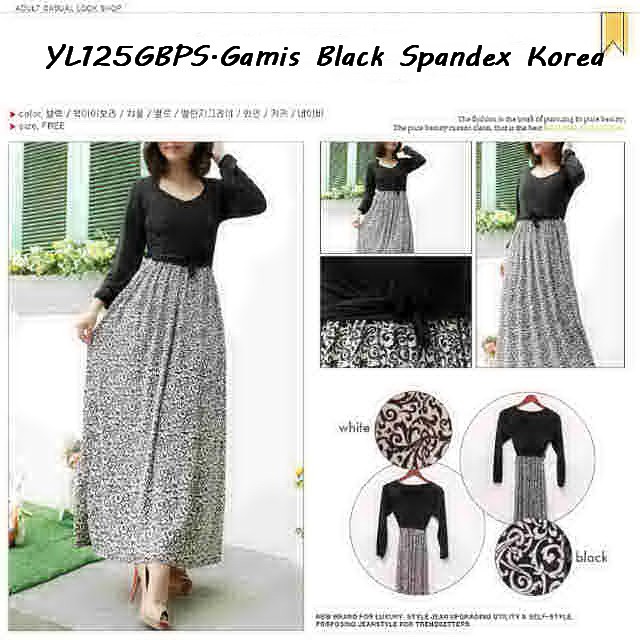 Baju Lebaran Simple Gaun Wanita Maxi Muslim Terbaru Berkualitas Simple YL125GBPS-Gamis Black Spandex
