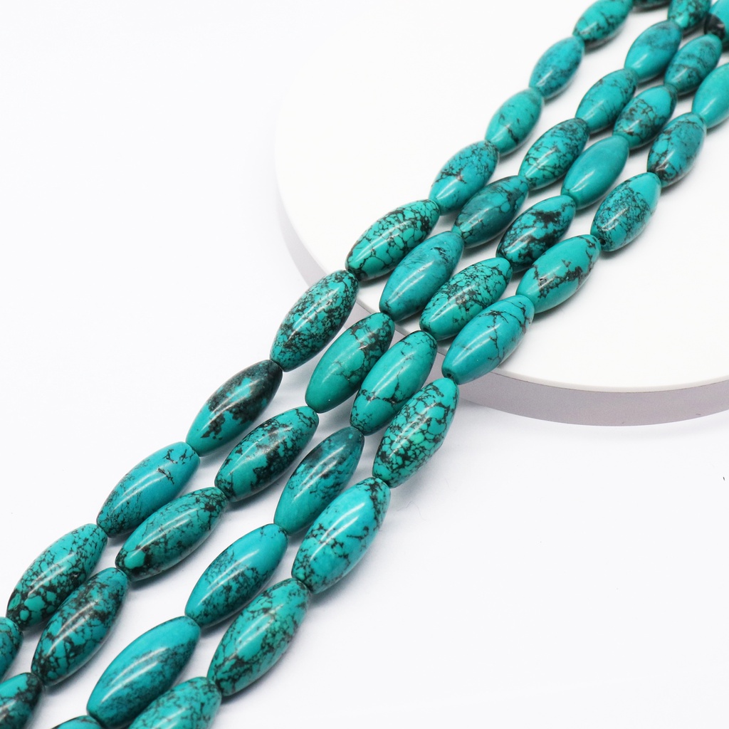 Manik-Manik Batu Turquoise Howlite Size 10x25 mm Bentuk Oval | Manik Batu Turquoise Howlite Asli Bah