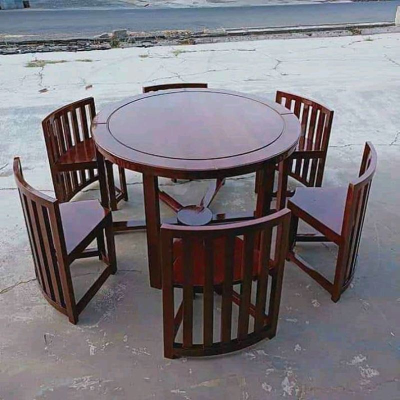 meja makan bundar sederhana kayu jati