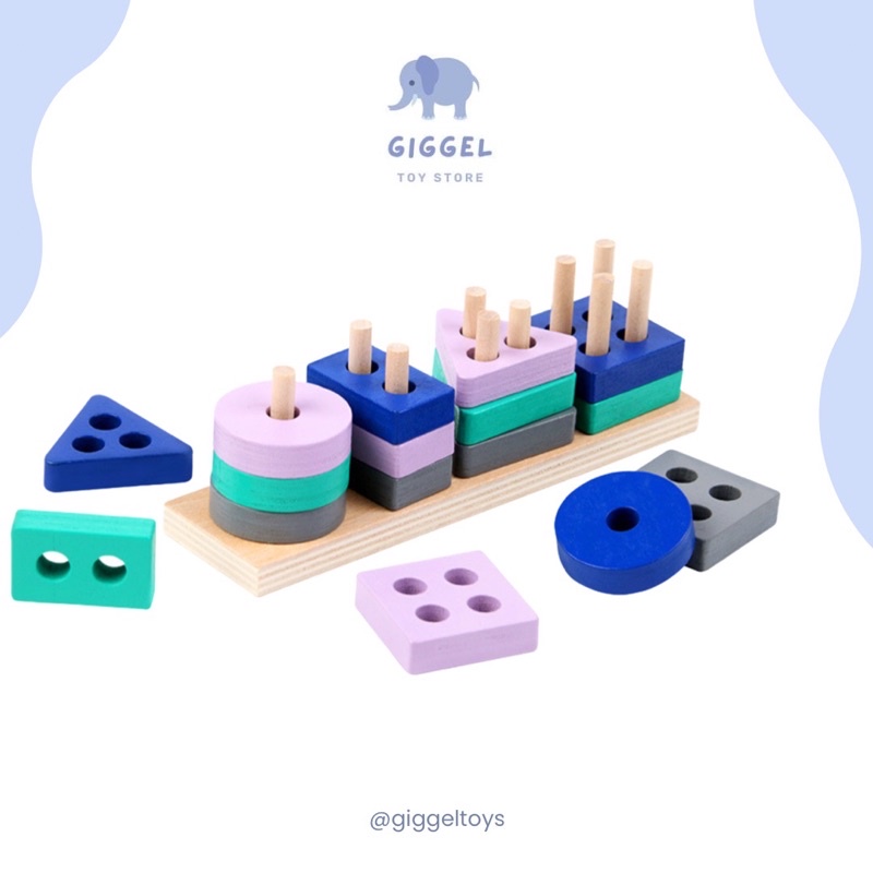 [ Giggel ] Mini shape sorting toys / Basic shape mini / Pasak geometri mini / Puzzle kayu / edukatif anak / balok susun / Pasak bentuk