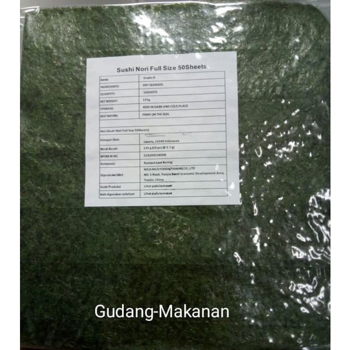 

TERBARU Sushi Nori / Nori / Rumput Laut 50 sheets - Full Size NICO-NICO