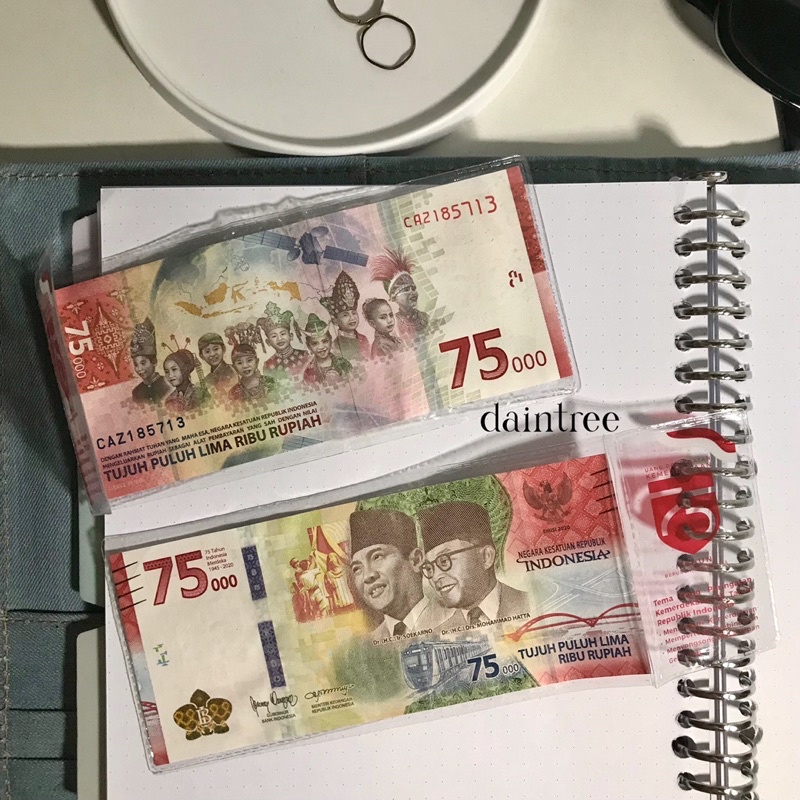 Uang 75ribu asli lengkap plastik cover mika | uang langka cetakan khusu