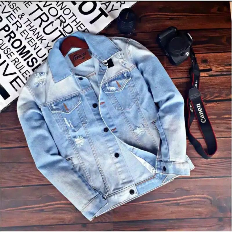 (CUCI GUDANG) JAKET JEANS SOBEK / JEANS RIPPED /JAKET PRIA / BEST SELLER