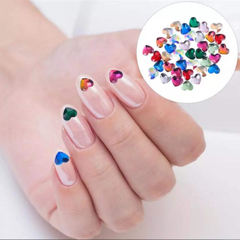 MXBEAUTY 50pcs Heart Diamond Jewelry Charms Nail Stickers 3D Nail Art Rhinestones Women Heart Shape Manicure Accessories Fashion Glitter Crystal DIY Ornaments Nail Art Decoration/Multicolor