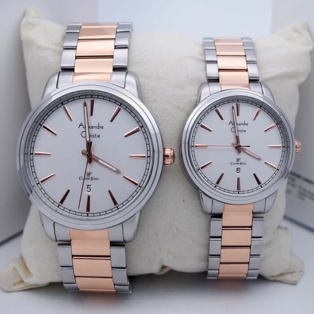 Alexandre Christie AC 8556 Silver Rosegold Couple Original