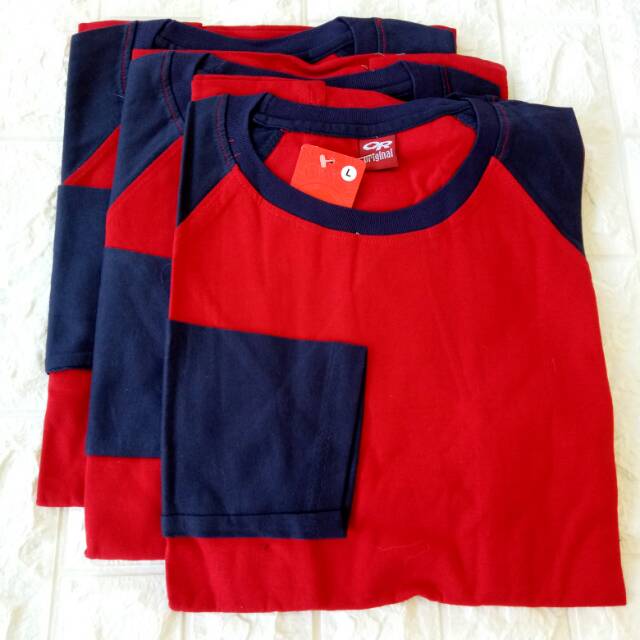 kaos polos raglan MERAH-NAVY lengan panjang uk M L XL XXL