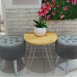 Meja kayu bulat kaki besi meja minimalis meja stool 