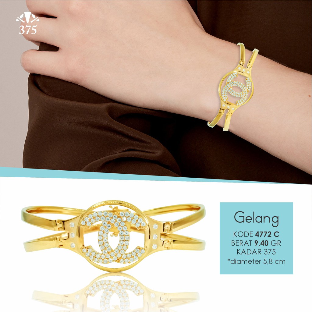 GELANG SILANG MOTIF CHANEL BULAT 4772 C KADAR 375