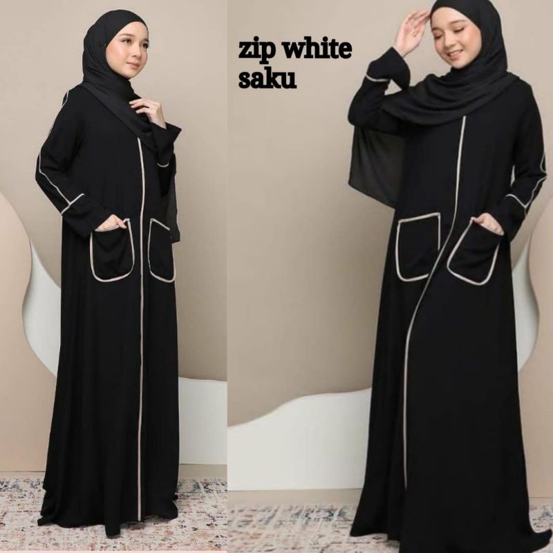 MUZA ABAYA ZIPER WHITE SAKU (BUSUI)