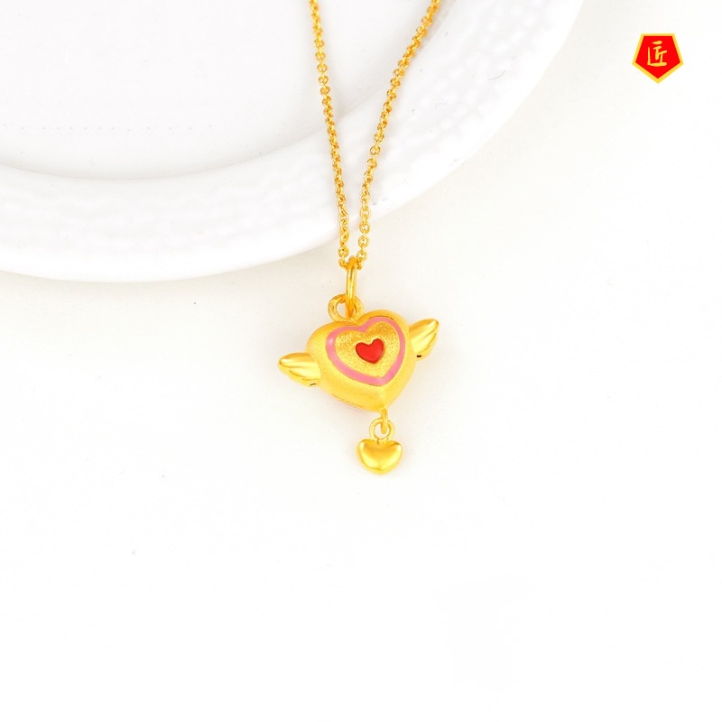 [Ready Stock]3D Golden Angel Wings Heart-Shaped Pendant Lucky Beads Pendant