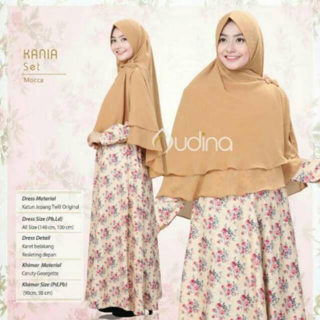Kania set gamis muslim syari katun Jepang original motif khimar pet ceruty polos busui motif mocca