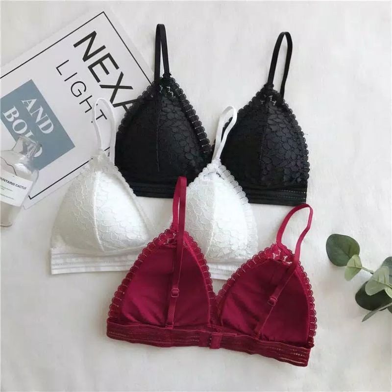 Fashion Bra Wanita Bra Sexy Model Tanpa Kawat Motif Bunga High