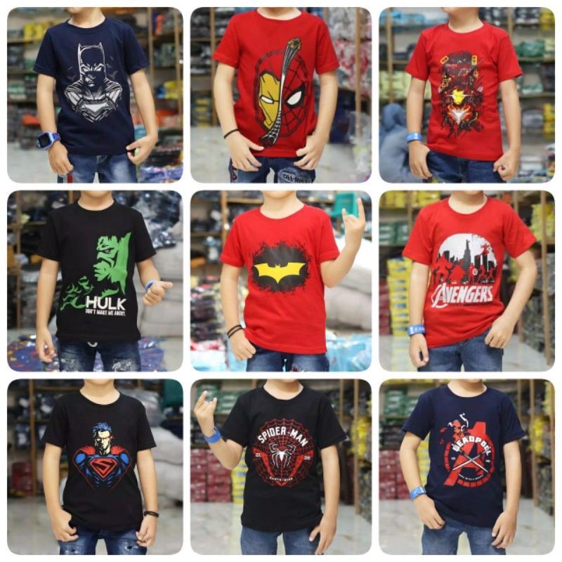 baju kaos atasan anak distro superhero spiderman  batman superman