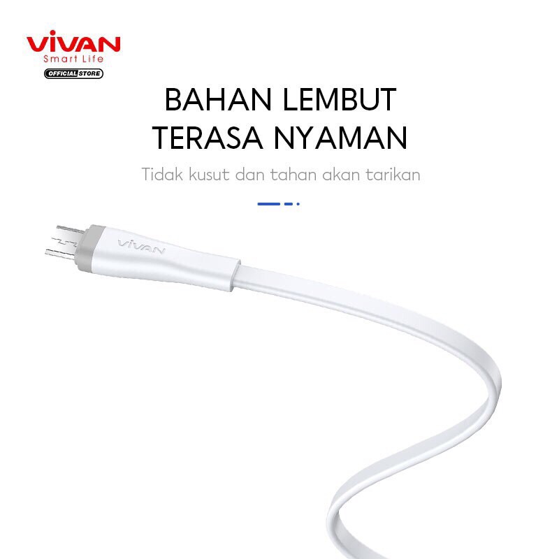 VIVAN Kabel Data USB Micro SM30S SM100S SM200S Fast Charging 2A Flat Design Android Garansi 1 Tahun