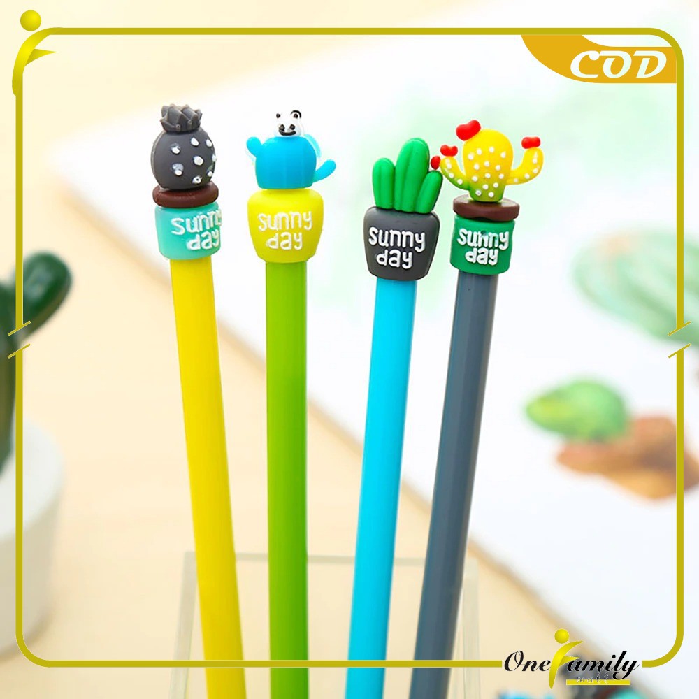 ONE-A16 Pulpen Gel Karakter Kaktus / Pena Kaktus / Bolpen Gel / Pulpen Lucu Unik Bentuk Pot Kaktus-5