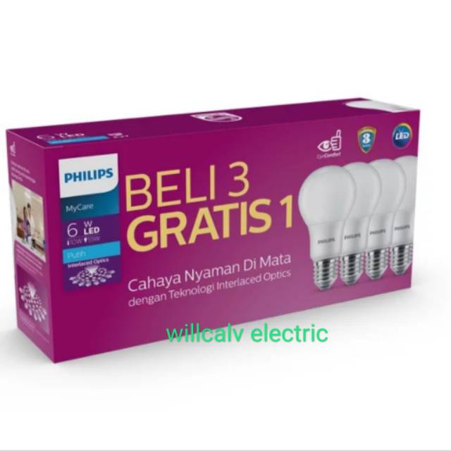 LAMPU LED PHILIPS PAKET ISI 4 PC 6W 6WATT 6 WATT - LAMPU LED PHILIPS MULTIPACKS 6W 6WATT 6 WATT