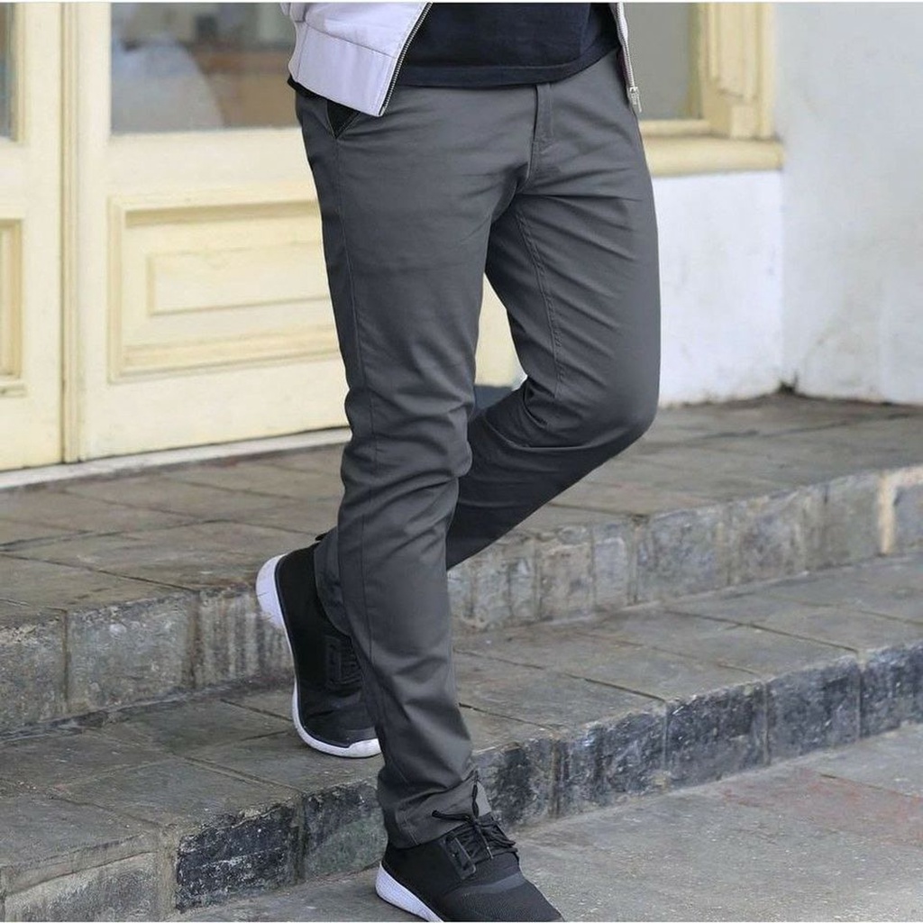 CELANA CINO Panjang Pria Slimfit KERJAHARIAN Santai Casual Formal Hitam Abu Cream Mocca Size 27-38