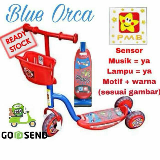 PMB S-01 Mainan Anak Skuter Roda 3 BIRU Sensor Musik Lampu PMB S01