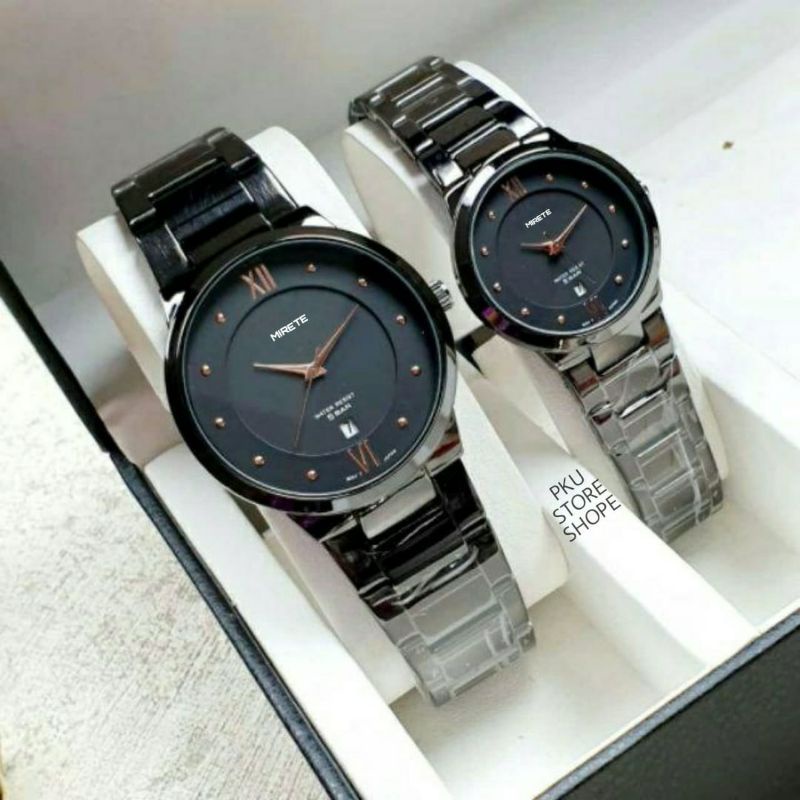 JAM MIRETE FITUR TANGGAL COUPLE TAHAN AIR JAM TANGAN PRIA&amp;WANITA SEPASANG COD JAM TANGAN COWOK DAN CEWEK ANTI AIR JAM TANGAN ANTI AIR (AB 001)