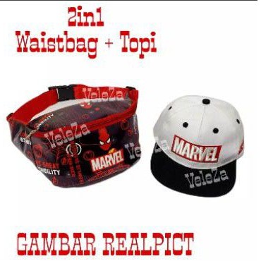 Waistbag anak karakter Marvell 2in1 - tas + topi