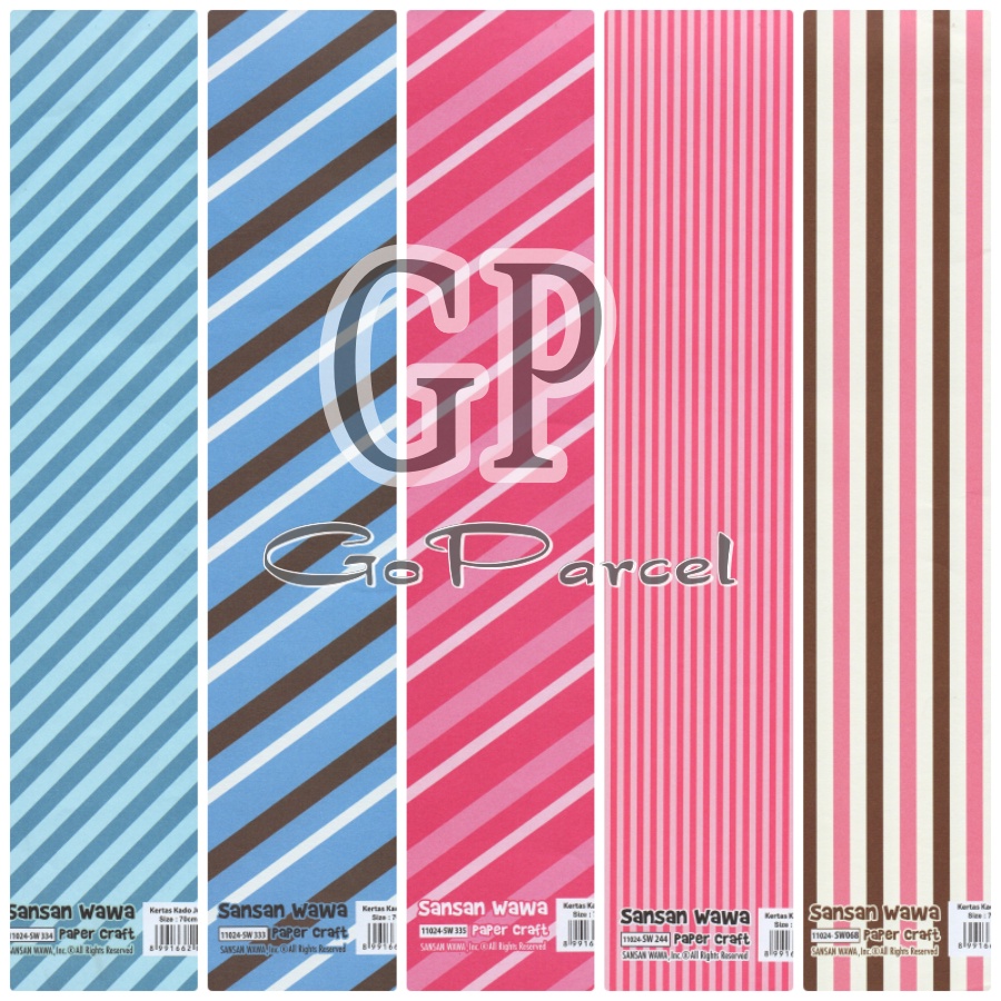 ( 5 Lembar ) JUMBO SALUR SANWA - KERTAS KADO KOTAK VINTAGE GARIS - GIFT WRAP PAPER SANSAN WAWA PINK BLUE VERTICAL STRIPES HORIZONTAL LINES