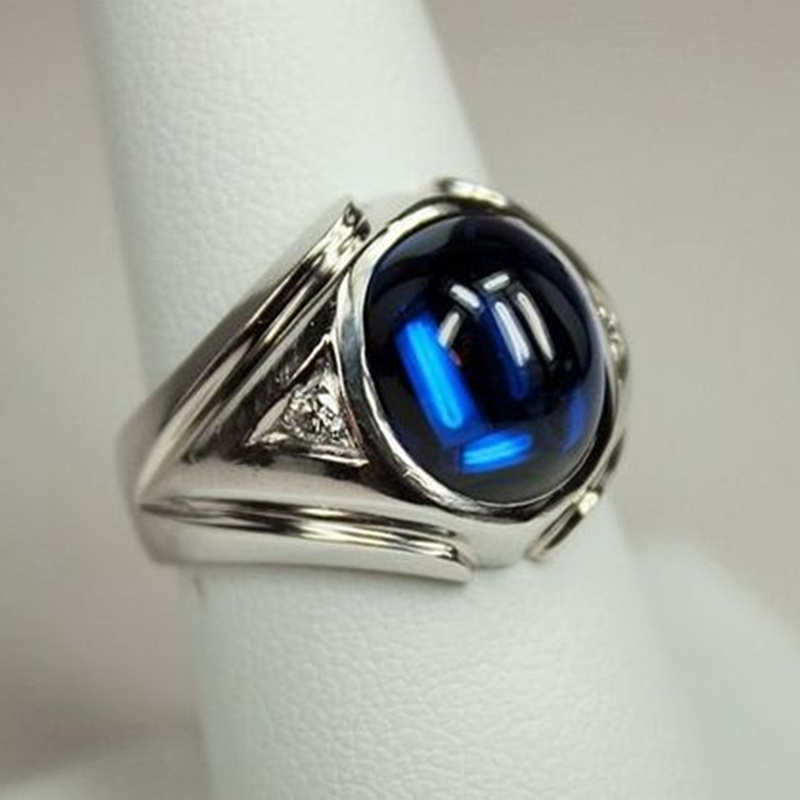 Sapphire Cincin Kristal Berlian Sapphire Bahan Stainless Steel Warna Silver Gaya Punk Untuk Pria Dan Wanita