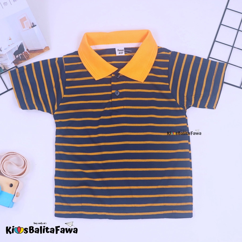 Kerah Salur T-Shirt Anak Laki uk 1-2 Tahun / Kaos Harian Atasan Baju Adem Lengan Pendek Murah Polos