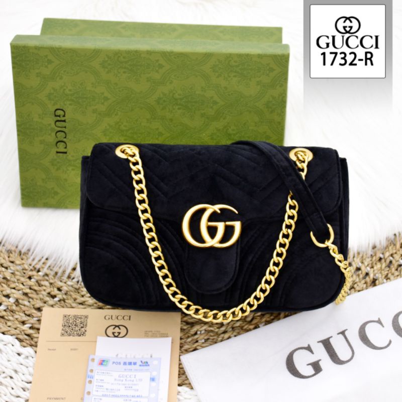tas GUCCI MARMONT Bag Beludru Series 1732 R tas rantai wanita