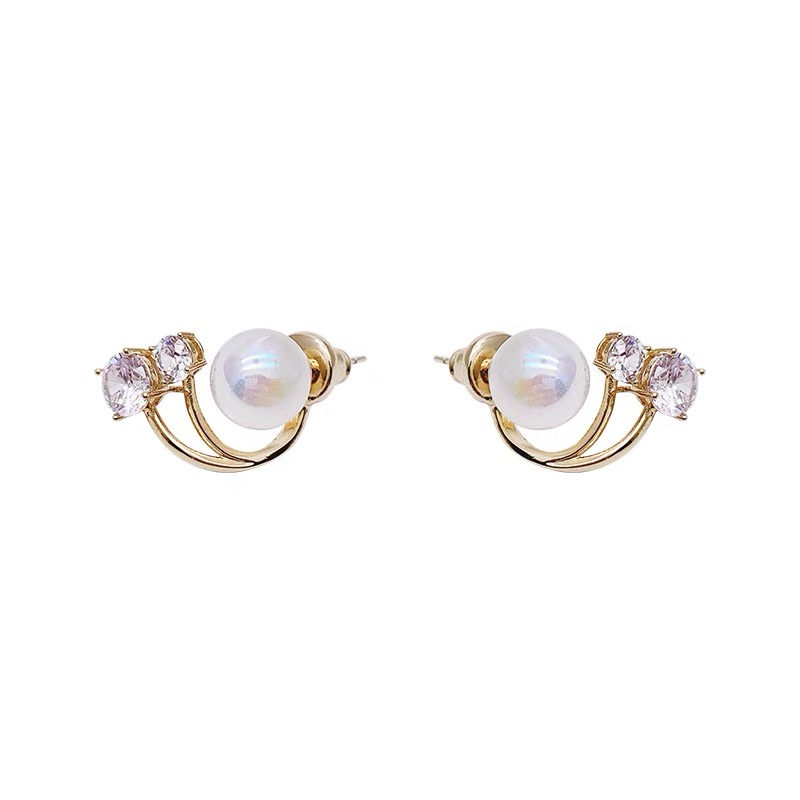 Anting Stud Hias Kristal Mutiara Warna Emas Untuk Wanita