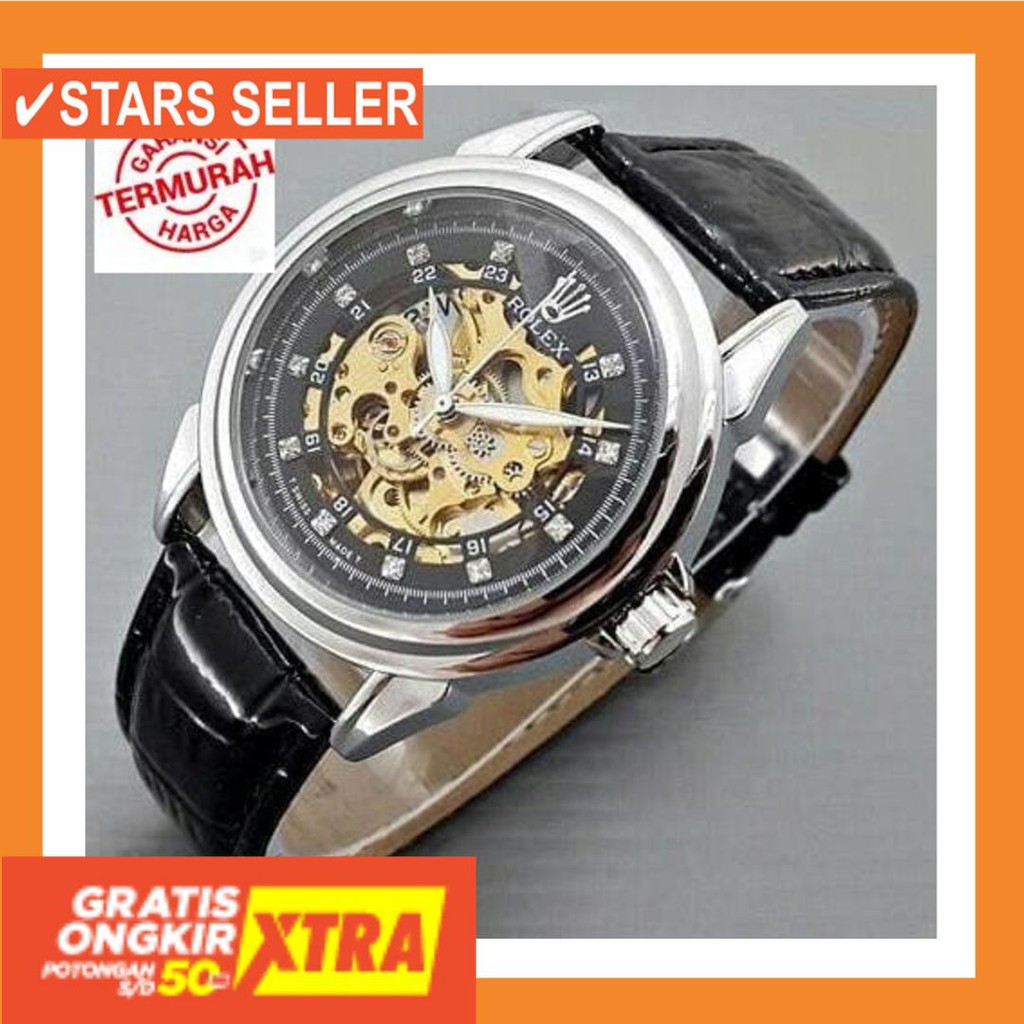 JAM COWOK MASA KINI MURAH TERBARU GSHOK HITAM / Jam Tangan Rolex Automatic Skeleton Unisex