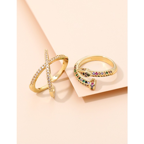 LRC Cincin Fashion Golden Alloy Diamond Nail Ring V34142